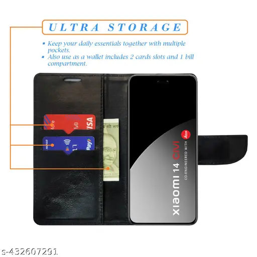 Wow Pink Flip Cover for Mi 14 Civi | Leather Finish|Shock Proof|Magnetic Clouser Compatible with Mi 14 Civi (Pink)