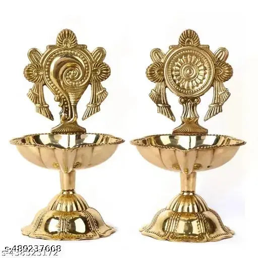 Brass Shanku Chakra Diya Set 2x2x3.5 inches