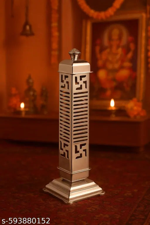 Stainless Steel Agarbatti Holder Stand with Cover – Incense Stick & Dhoop Stand for Pooja, Home Temple & Decoration