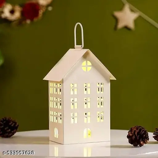 Candle white House-Shaped Metal Lantern with Handle | Special Decorative Candle Holder for Tealight & Scented Candles | Indoor/Outdoor Ambient Lighting