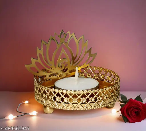 Metal Lotuss Tea Light Candle Holder |Candle Light Set Designer Votive Candle Holder Stand |Table Decorative for Home Living Room & Office | Pack of 1