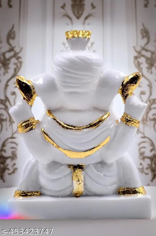VIDHAYA ARTS White Marble Ganesh Ji Idol, Ganpati/Ganesha Murti, Religious Gift for Office, Home Decor, Temple, Spiritual Gift Decorative Showpiece - 14 cm