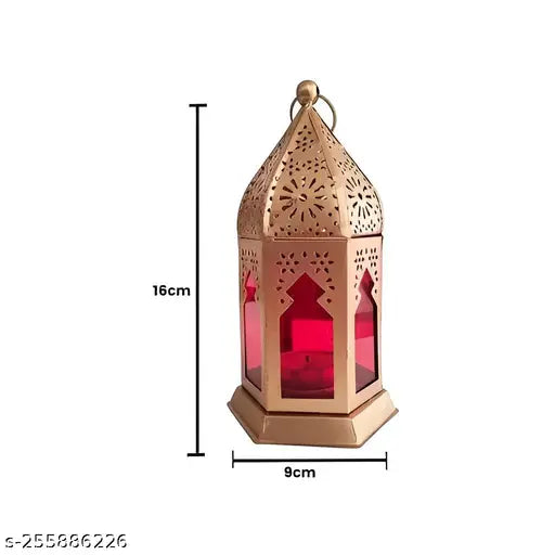 PALMY Hanging Tea Light Lantern | Moroccan Lantern Glass Hanging Lamp Red & sky blue color - For Home Decor & Gifts (Pack of 6) - 7 Inch