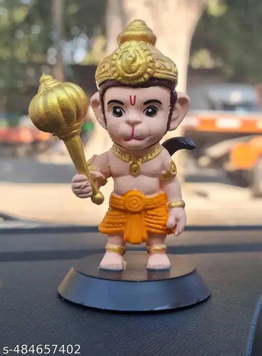 Lord Shree Hanuman Ji Idol for Car Dashboard, Office Table,Home Decor| Little Balaji Bajrangbali with Gada Figurine| God Statue for Gifting Kids, Family & Friends (Kesari - Hanuman Ji)