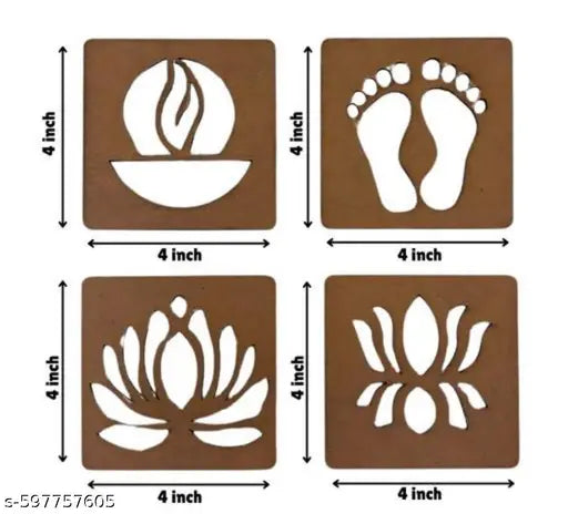 Rangoli Stencil Set 8 Intricate Reusable MDF Designs for Diwali & Festive Decoration 1
