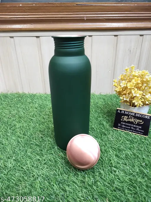 700ml Pure Copper 9'' Water Bottle For Drinking – 34 Oz – Ayurvedic Pure Green Copper Water Bottles For Drinking More Water - Leak Proof Heavy Duty Copper Vessel 100% Leak Proof, For Home, Office, Gym Gift 9 inches