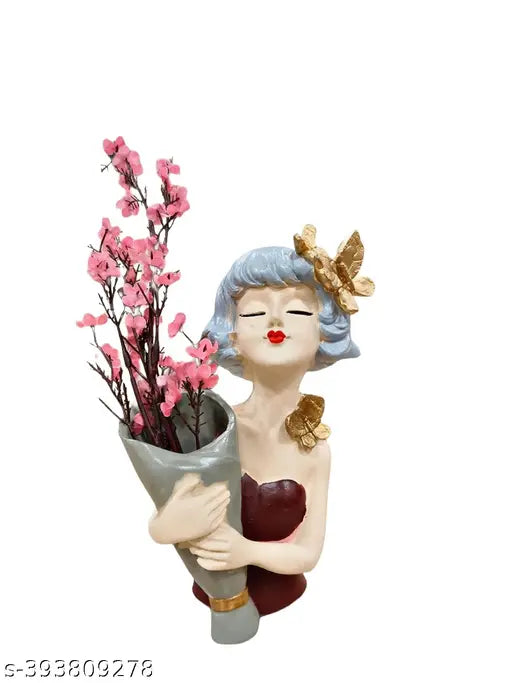 DAY CREATION Polyresin Girl Doll Statue Pot Vase Human Figurine Decorative Showpiece Polyresin Multicolor