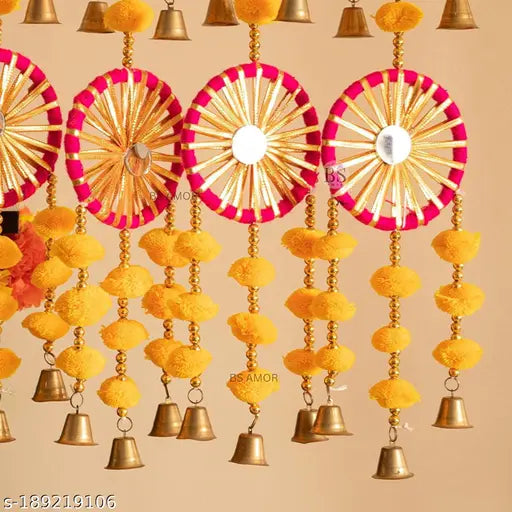Bellu  2 Dual Yellow Chakri Latkan Traditional Hanging Latkan for Party, Wedding, Room, Home, Main Door ,Diwali Decoration Items