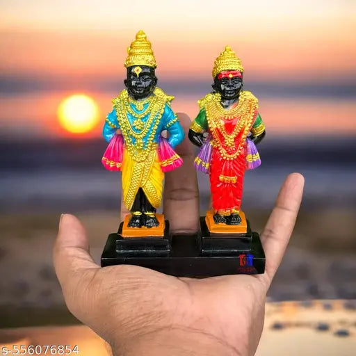 OM SAI GIFTS Vitthal Rukmini Murti 12 cm Polyresin – Car Dashboard Table Decor multicolour