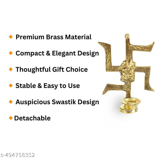 Putrika Brass Raman Hanging Diya|Decorative Brass Hanging Diya for Home Decor Temple Pooja Office Decoration Festival Gift (Swastik Ganesh Raman Diya)