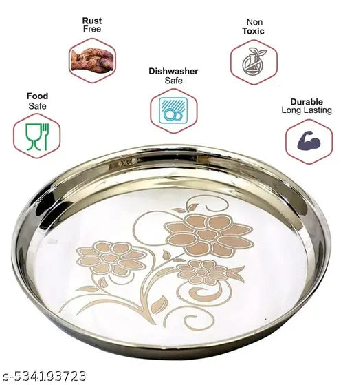 Dinner Plate | Breakfast Thali | Set of 2 Plates | Khumcha Plate with Laser Flower Design | Dia: 27 cm | Strong, Stylish & Daily Use Essential