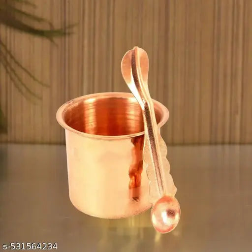 HARIDWAR TRENDS Mahakal Artware Copper Panch Patra with Achmani Pali for All Pooja Purpose (Copper)