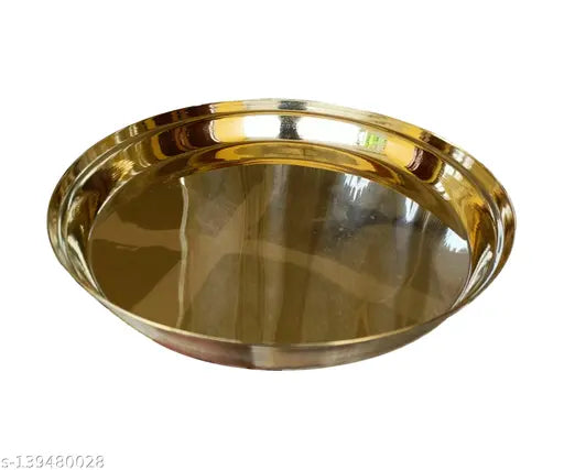 Craft World Pure Brass Handicraft Puja Pooja Thali, Arti Plate For Pooja - Worship at Home or Office (L-10Inch)