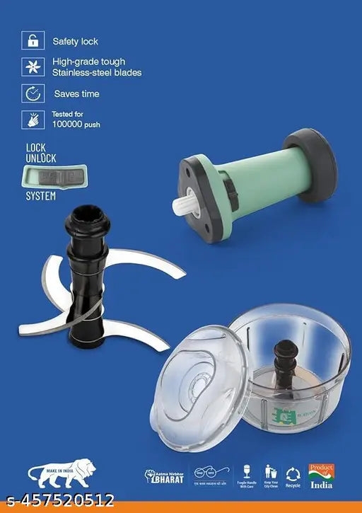 REVOLUTION EXIM 900ml Large Quick & Powerful Hand Held Food Chopper to Chop & Cut Fruits, Vegetables, Herbs, Onions for Salsa, Salad, Pesto, Hummus, Guacamole (Premium) | 3 Stainless Steel Blades