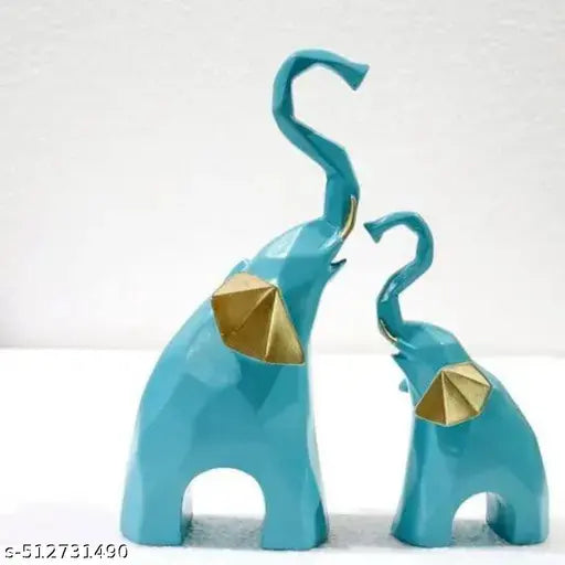 Aaputri Blue Elephant and Baby Set Polyresin Geometric Piece Statue and Artifacts for Home Decor, Living Room, Wall Decoration Polyresin Showpiece for Gifting Interiors ( Blue Elephant Set of 2)