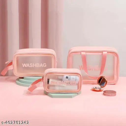 RRK (Set of 3)Clear Makeup Pouch Set, Makeup Pouch Bag Travel Transparent Toiletry Bag Zipper Wash Bag with Handle Household Grooming Kit Portable Organizer Case Carry Pouch for Women and Men Makeup Pouches/Bags