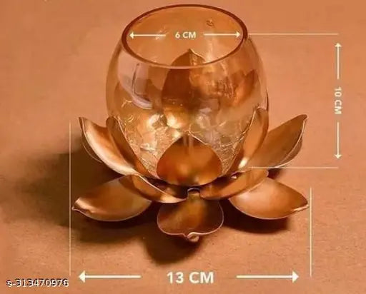 New Elegent Craft Metal Lotus Flower Shape Candle Tealight Holder with Crackled Glass Cup Candle Holder Set | Diwali Candle Lights Holder Candlestick Stand for Home Decor, Christmas, Party, Decoration | Perfect Gift For Birthday, Festive | Table Centerpie