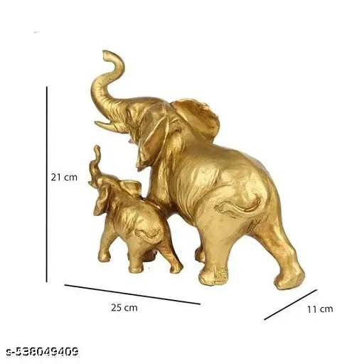 ADDY ART'S WORLD Golden Elephant Showpiece with Baby Elephant Home Decoration for Home & Living Room