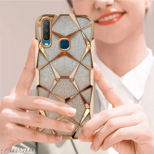 Glitter Case Compatible for Vivo Y17 Luxury Electroplated 3D Cube,  Bling Shiny Soft TPU Clear Shockproof Women & Teen Girls Protective Phone Cover (GOLD)