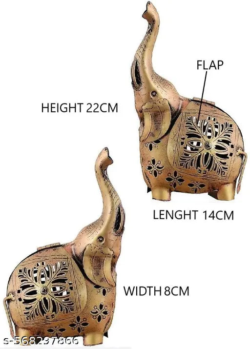 RS GLAM Metal Tea Light Candle Holder for Home Décor Elephant Design (Pack of 2)