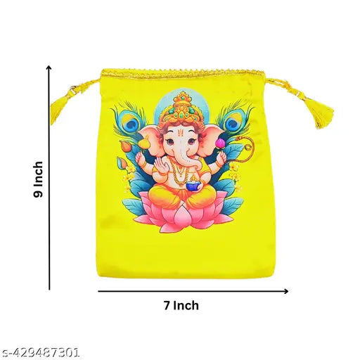 New Ganesh Potli Bags for Return Gifting - Thamboolam Bags for Pooja - Potli Bags for Return Gifts -  Thamboolam Bags - Return Gifts for Festive events - Return Gifts for Housewarming - Potli Bags (Pack of 10)
