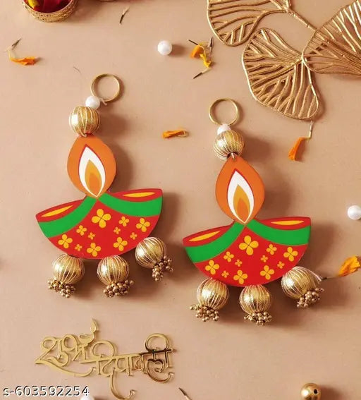 Diwali Decorative Hanging Diya, decorative Diya-shaped hanging with festive embellishments, perfect for Diwali decoration, door hangings, or wall décor.