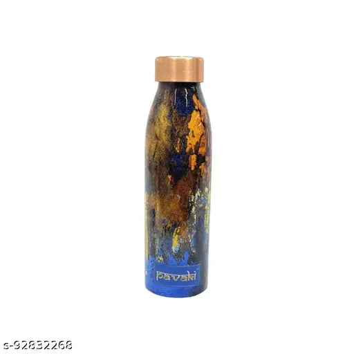 Pavaki REBELLION  Printed Copper Water Bottle, Hot and Cold Drinking Bottle- 700 ml ( Blue And Yellow Mix )