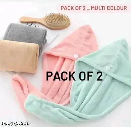 Hair Towel Wrap Turban Microfiber, Hair Drying Towels | Quick Hair Hat, Drying Shower Head Towels Wrapped, Bath Cap Anti Frizz Hair Dryer Towel for Women Girl (PACK OF 2)(MULTICOLOR)