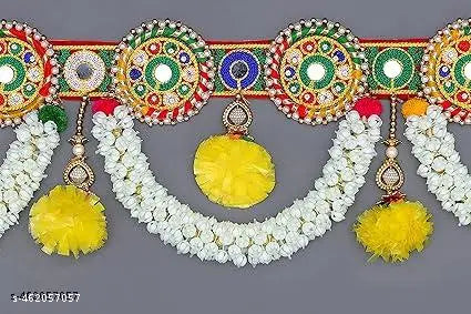 Handmade Plastic Beads Handmade And  Latest Traditional Multi Zula Pearl, Mirror Work Mogra Plastic Beads Handmade Door Hanging Toran Bandarwal for Home Door,  inch.--608