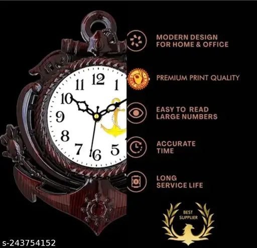 IRU Creation Premium Designer Decorative Anchor Shape Wall Clock (Multicolor, With Glass, Standard)