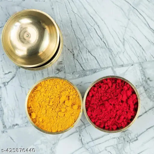 Pure Brass Kumkum & Tilak Bowl Set – 4 pcs | 6 cm Chandan / Prasadam Katori for Daily Pooja | Hand-Polished Golden Pital Bowls