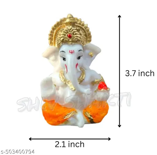 ShivShakti Store 3×2 inches hand printed ganesha idol for car dashboard Marble dust ganpati murti for house warming office desk elegance pooja Item for your loved once