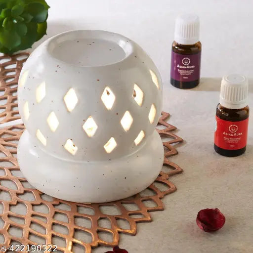 Aroma Diffuser for Home Fragrance| Aroma Burner for Aromatherapy| Home Decor| Aroma Oil Warmer electric Ceramic Diffuser for Room Fragrance (Set of 1, Fragnance-Rosy Romance, English Lavender 10ML Each)