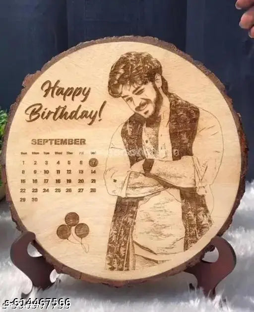 Customize Engraved Natural Slice Wooden Round Photo Frame, Personalized Picture Gift For Birthday, Wedding, Real Wood Plaque With Wood Stand, Tabletop, 6 inch