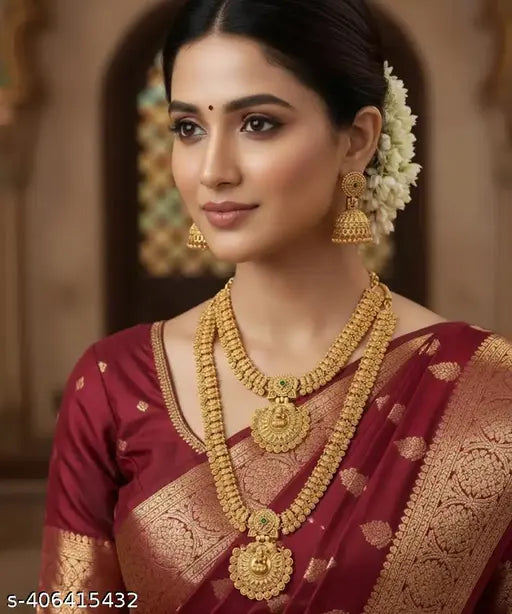 Vivanta design Jewellery Sets II Goddess Lakshmi Temple Design Gold Toned Faux Pearls Adorned Jewellery Set II Beautiful Antique Necklace Set / Indian Women Jewellery/ Gold Plated Fashion Jewelry II Traditional Handmade South Indian Jewellry Set II