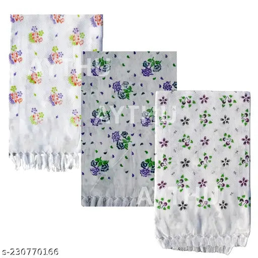 Pure Cotton Bath Towels Combo Pack of 3, Large size, 30 inches x 60 inches Quick Absorbency, White Printed Big Towels
