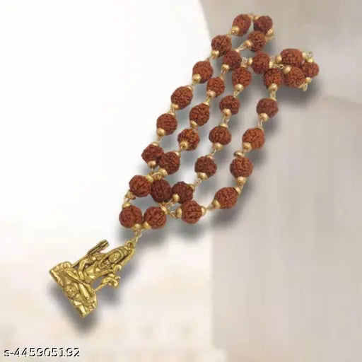 Dotted Locket Pendant With 5 Mukhi Rudraksha Mala, Boy's, Girls, Women's BT106