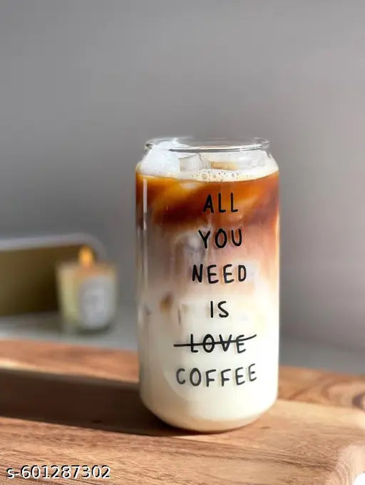 All You need is coffee glass tumblr with wooden lid and straw