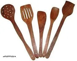 MULTISPACE (Set of 5) multipurpose Wooden Cooking Spoon Utensils Set for Non Stick cookware and Serving - Handmade Wooden Spatula