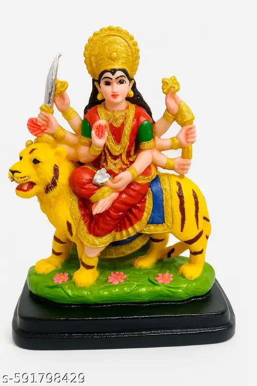 AnguVeda Resin Maa Durga Statue/Sherawali MATA (Multicolour, 9 Inch) JAI MATA DI
