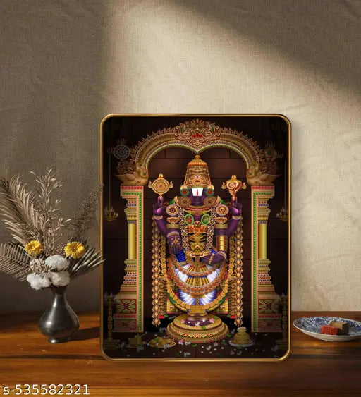 Livin'luxe Lord Venkateswara Painting with Frame - Round Black Framed Large Painting For Home/Office/Hotel Multicolor 28 cm x 35 cm 36028