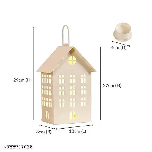Candle white House-Shaped Metal Lantern with Handle | Special Decorative Candle Holder for Tealight & Scented Candles | Indoor/Outdoor Ambient Lighting