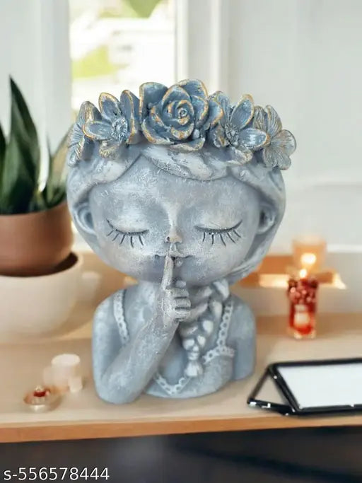 DAY CREATION Resin Head Planter - Set of 1 | Cute Cartoon Design | Mini Succulent Flower Pot with Drainage System Option | Ideal for Succulents and Small Plants