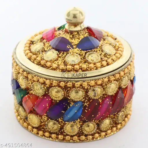 KAPER Sindoor Box with Stick Brass Handmade Kumkum sindoor ki dibbi or Brass dani Puja Articles for Gift (2" x 2" x 2")