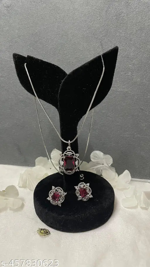 Trisha American Diamond Pendant Set with Earrings for Women and Girls