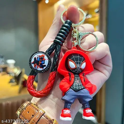 Onitore Red Hoodie Spiderman 3D Silicon Keychains With Bag Charm and Strap Gift Item for Super Hero fan (New Collection)