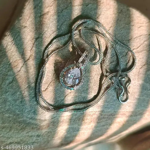 Silver-Plated White AD Pendant for Women | Zircon Diamond Necklace with Chain | Stylish Jewelry