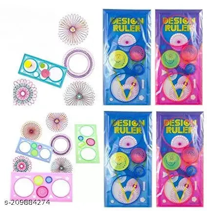 PRRO Creative Gift Designer Spirograph Geometric Ruler Drafting Tools Art and Craft Sets School Stationery Return Gift for Children Kids Students (Assorted)-Pack of 4
