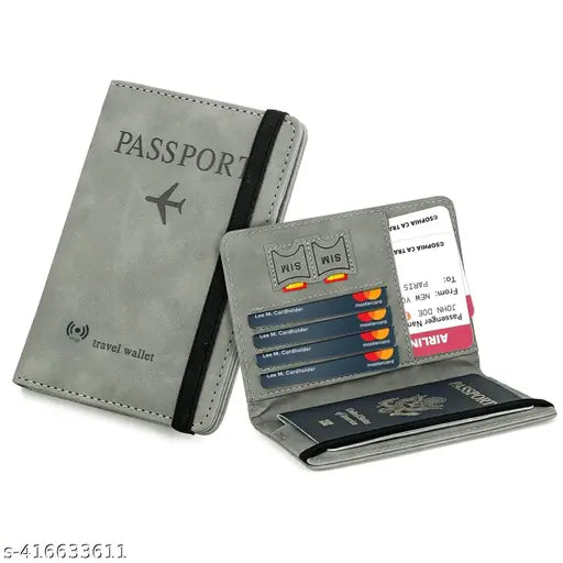Passport Cover Travel Wallet Organiser with RFID Protection, Credit Card Case, PU Leather for Men & Women (Grey)