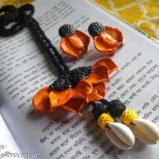 Handmade Clay Jewellery Set Half Sunflower